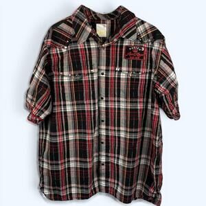 Parish Road Kings Black Red Plaid Western Shirt Men's 2XL Studded Snap